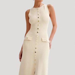 Elegant Knitted Sleeveless Long Dress ZQ3