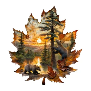 Brown bear autumn Wooden Jigsaw Puzzle