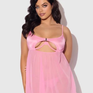 Zoe Oil Slick Openable Cup Underwire Babydoll Set Bubblegum Pink