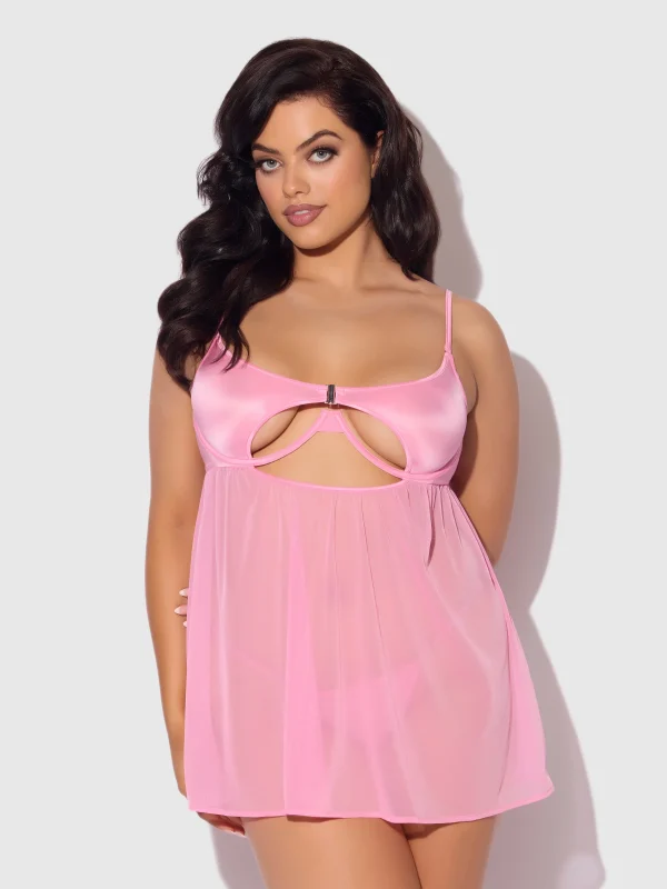 Zoe Oil Slick Openable Cup Underwire Babydoll Set Bubblegum Pink