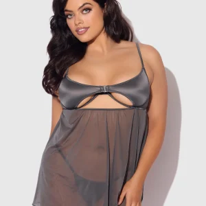 Zoe Oil Slick Openable Cup Underwire Babydoll Set Graphite