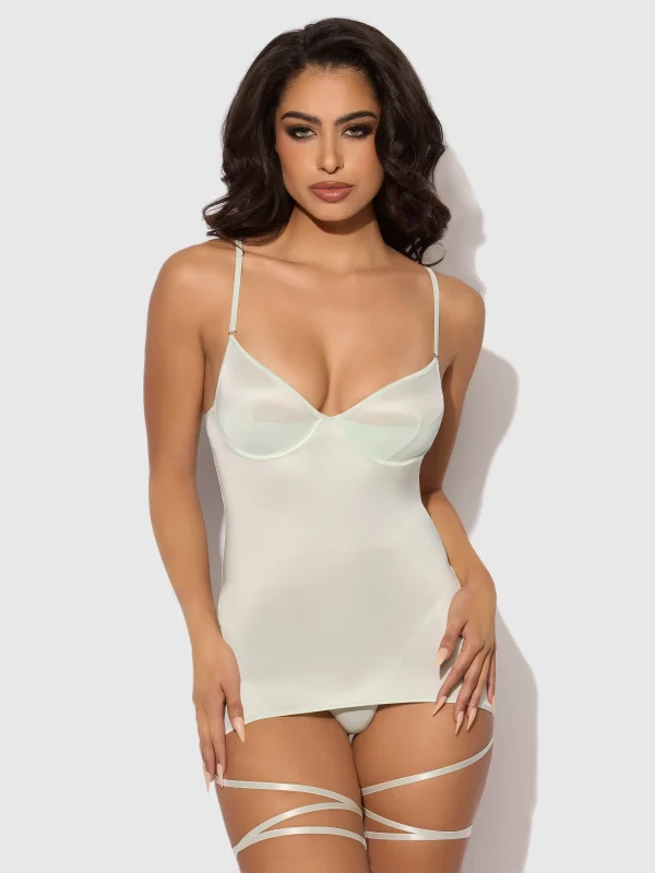Zoe Oil Slick Wrap Garter Chemise Set Aqua