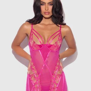 Blacklight Glow Lace Chemise Set Pink Dragon