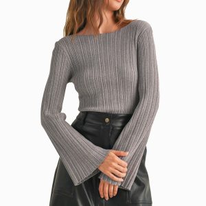 Ribbed Long Sleeve Knitted Top ZQ12
