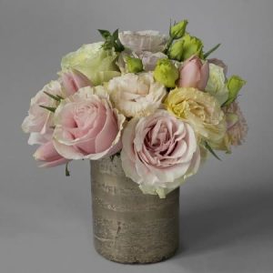 Soft Pastel Roses, Tulips and Lisianthus in an Agave Metallic Vase