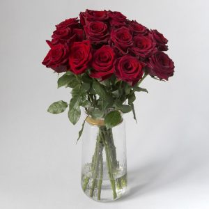 Deep Red Long-Stem Roses | 22 Inch Height | Elegant Vintage Glass