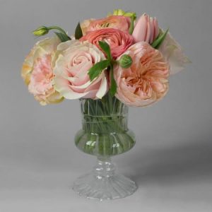 Light Pastel Roses, Lisianthus, Tulips in the Sweetest Vintage Vase
