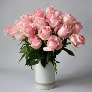 Pretty Pink Roses in an iconic White Cylinder Vase