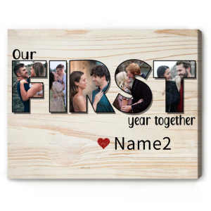 30x24 inches Our First Year Together Personalized Photo Collage Canvas, One Year Anniversary Gifts for Boyfriend, 1st Anniversary Gift for Husband