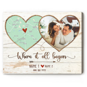 20x16 inches Where It All Began Map Gift, Our First Date Map Print, One Year Anniversary Gifts, Boyfriend Christmas Gift, Valentine’s Day Gift