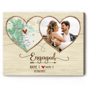 14x11 inches Personalised Engagement Gifts Map Print, Engagement Gifts For Couple, Photo and Location Engaged Gifts for Her