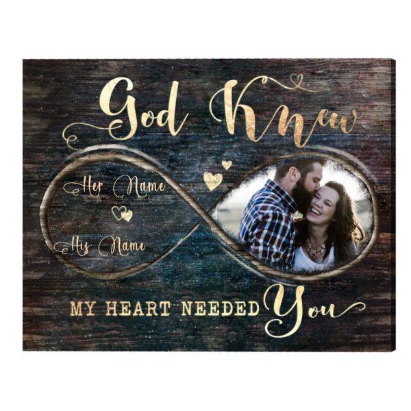 Anniversary Gift for Couples, Personalized Valentines Day Photo Gift, God Knew My Heart Needed You Custom Canvas Print
